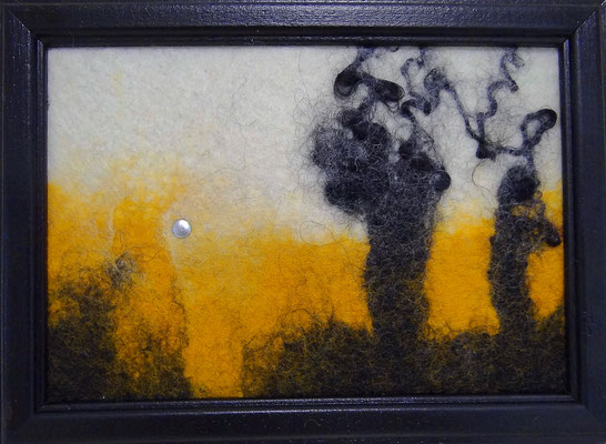 Filzbild mit Niete 15 x 10 cm Weiden-Allee im Sonnenaufgang 