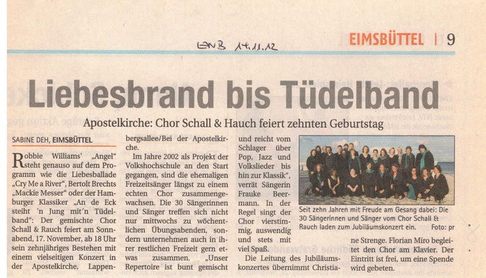 Das Eimsbütteler Wochenblatt kündigte unseren Auftritt an.