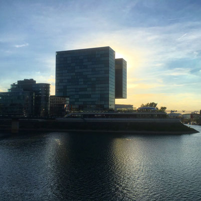 Unser Hotel Hyatt Regency mit Blick auf die Schwimmstrecke