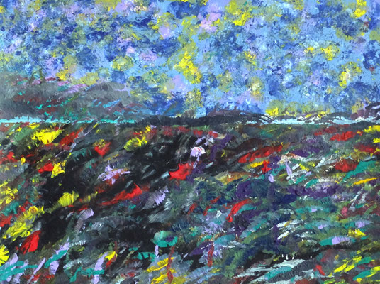 Abstraktes Bild, Blumenwiese,  Acryl auf Papier in 31x24