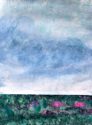 Horizont über grüner Wiese, Acryl auf Papier in 24x31 (06/2017)