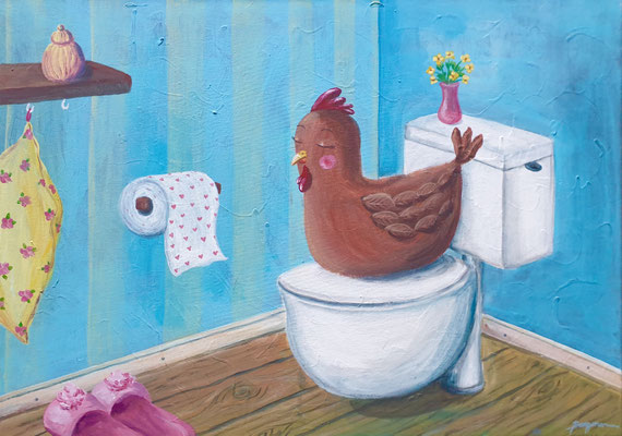 Huhn auf Klo