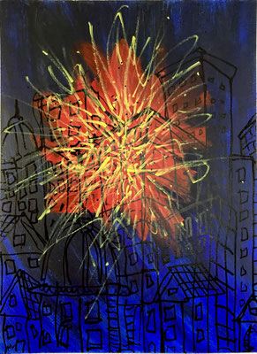 Night Time In Gaza / 18x24" acrylic on paper