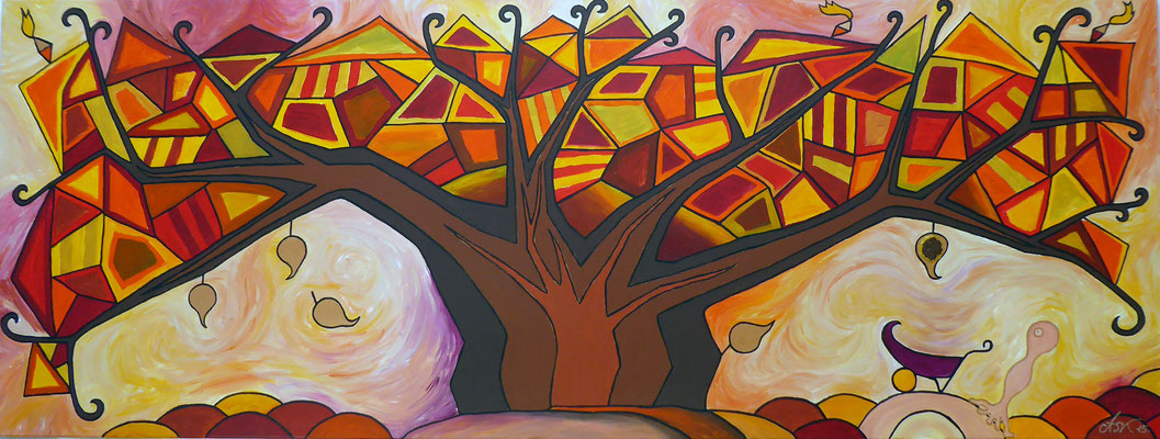 Das Herbstblatt . 160 x 60 cm . Acryl mit Metall auf Leinwand*