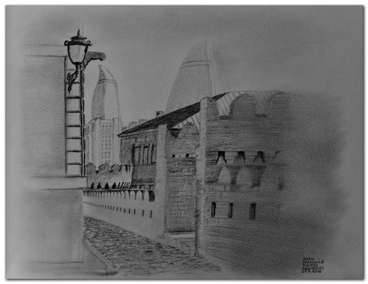 158.Skizze.Baku.Oldtown & Flames.Azerbaijan