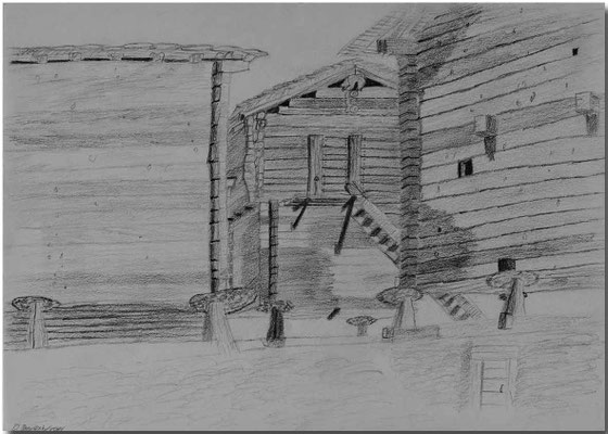  „Walliserdorf Blatten“ 26.6.1986  29.5x21 cm  Bleistift auf Papier  Schule 
