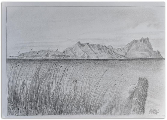 230.Skizze.View from Uretiti Beach.Northland.New Zealand