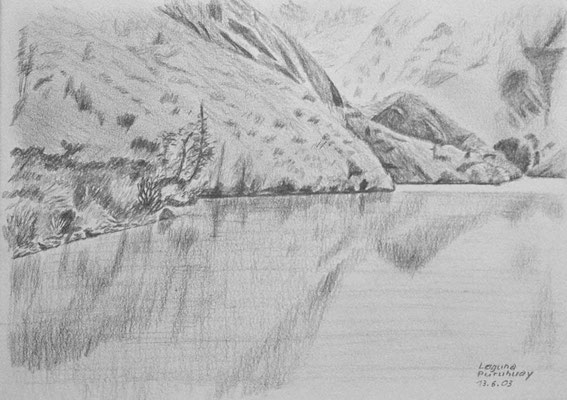 042.Skizze, Laguna Puruhuay /Peru