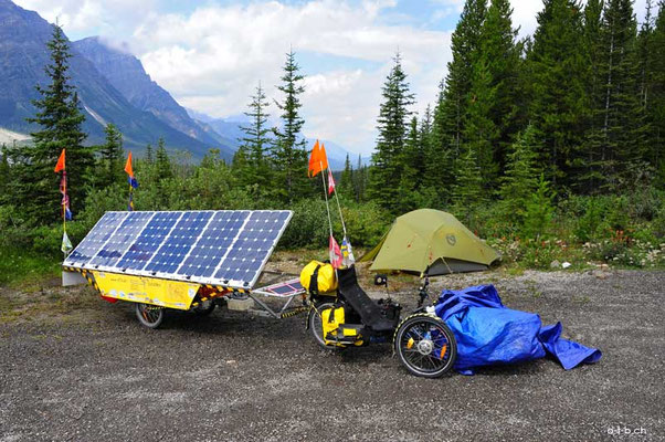 CA. Solatrike at a temporary Camp. Halfway up Bow Pass