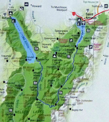 Karte: Nelson Lakes N.P. Travers - Sabine Circuit vereinfacht