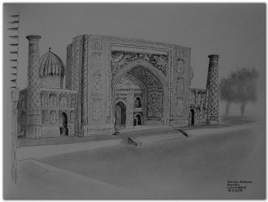 163.Skizze.Samarkand.Sher Dor Medressa.Registan.Uzbekistan