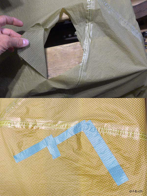 CA. Tent repaired, before and after.