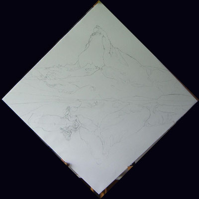 Drawing with pencil on canvas