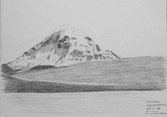 036.Skizze, Volcano Sajama 6542m vom Lago Chungara /Bolivien