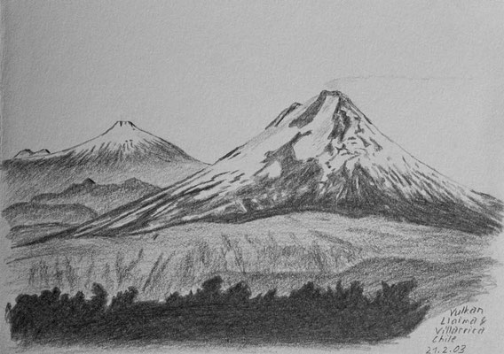 032.Skizze, Vulkan Llaima & Viliarrica /Chile