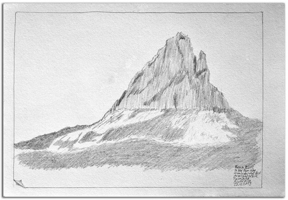 221.Skizze Barn Bluff in the morning from Waterfall Hut,Overland Track.Tasmania.Australia