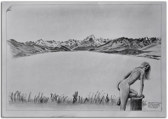 243.Skizze.Lake Pukaki.Aoraki.Mount Cook.New Zealand