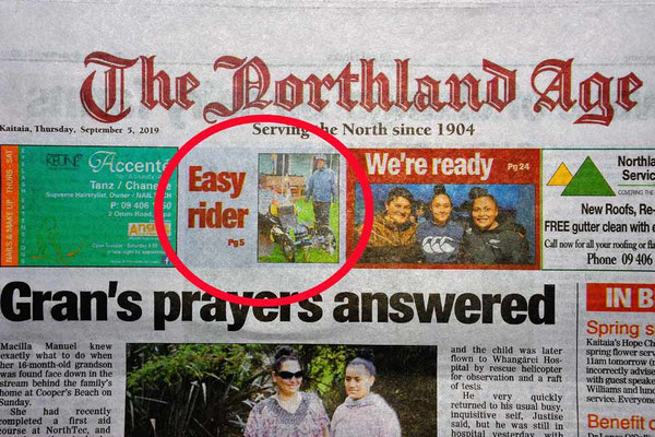 NZ: Solatrike auf der Titelseite der Lokalzeitung: The Northland Age
