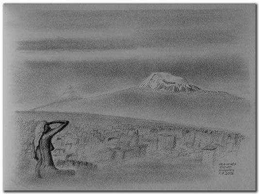 157.Skizze.Yerevan & Ararat.Armenien