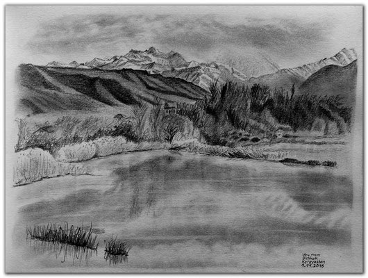 166.Skizze.View from Bishkek.Kyrgyzstan