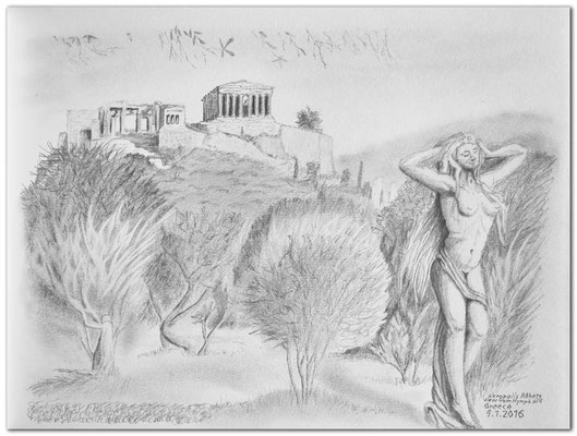 148.Skizze.Akropolis Athens, View from Nymph hill.Greece
