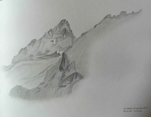 080.Skizze, Grosses Seehorn & Seegletscher /Schweiz