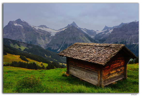 GW0408.Alphütte vor Wetter-, Schreck-, und Finsteraarhorn