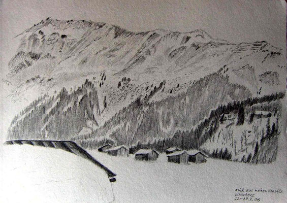063.Skizze, Blick aus meinem Fenster, Klosters /Schweiz