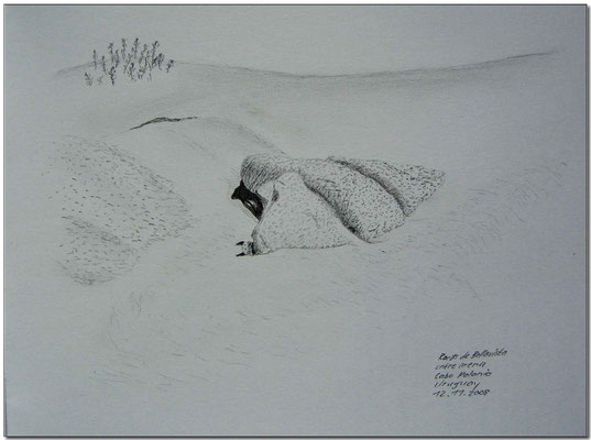 092.Skizze, Rocas de Bellavista entre arena, Cabo Polonio /Uruguay
