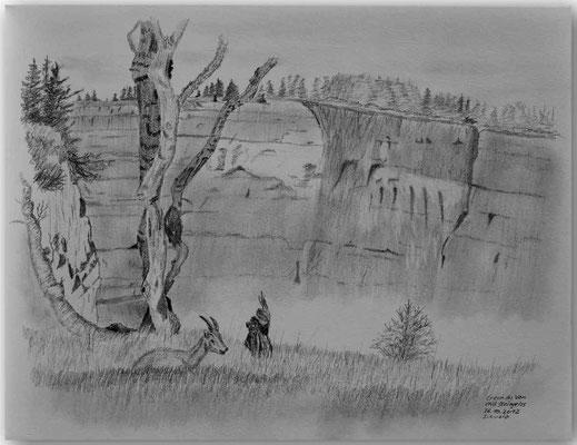 120.Skizze,Creux du Van mit Steingeiss,CH