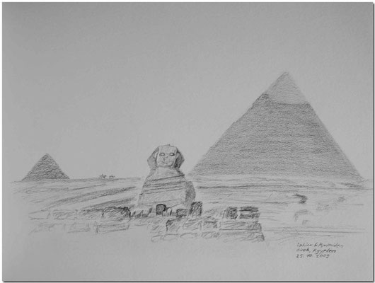 101.Skizze, Sphinx & Pyramiden, Giseh /Ägypten