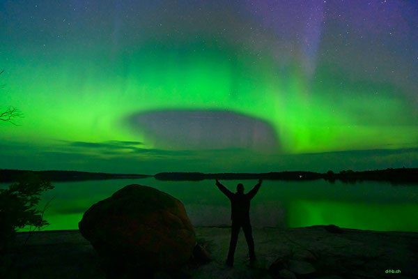 Canada. Ontario. Kenora. Winnipeg River underneath the Northern Lights