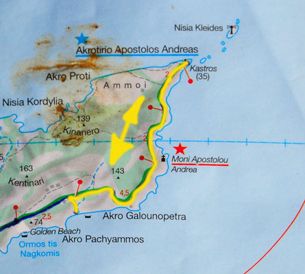 Tag 146: Golden Beach - Cape Apostolos Andreas - Golden Beach (Hin  und zurück)