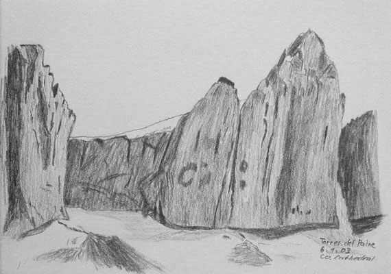 023.Skizze, Torres del Paine, Co. Catedral /Chile