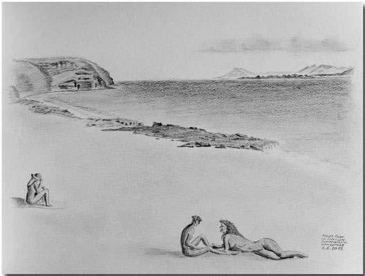114.Skizze, Playa Pouo con vista hasta Fuerteventura, Lanzarote /Spanien