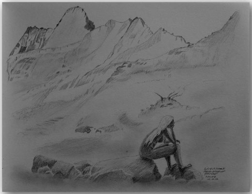 118.Skizze,Schreckhorn & Oberer Grindelwaldgletscher,CH