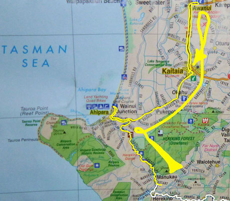 Tag 458: Herekino - Ahipara - Kaitaia - Awanui - Kaitaia