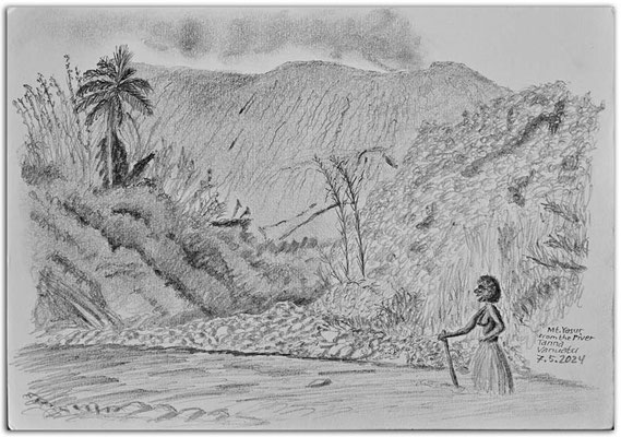 260.Skizze.Volcan Yasur from the river.Tanna..Vanuatu