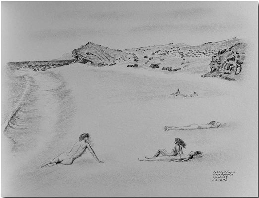 116.Skizze. Caleta del Congrio, Playa Papagayo, Lanzarote /Spanien