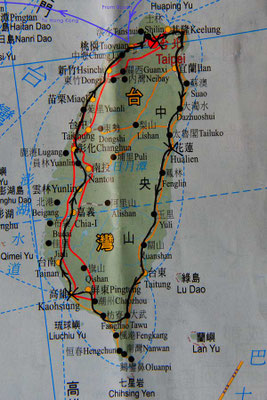 Karte von Taiwan - per Zug