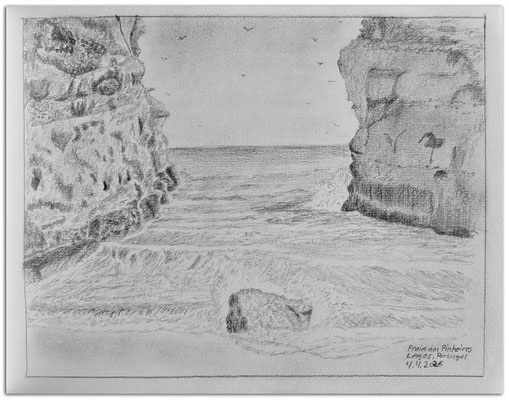 298.Skizze.Praia dos Pinheiros.Lagos.Portugal