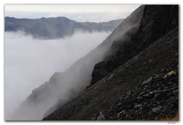 NZ0658.Nelson Lakes N.P.Fog rise up Mt.Travers