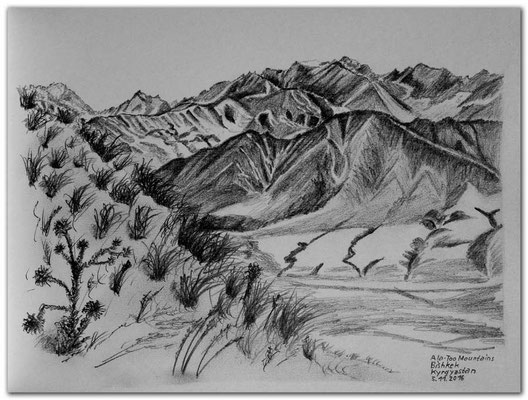 167.Skizze.Ala-Too Mountains.Bishkek.Kyrgyzstan