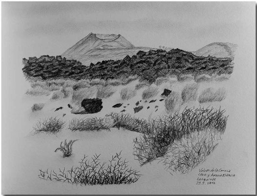 111.Skizze, Volcan de la Corona, Lava y Arena Blanca, Lanzarote /Spanien