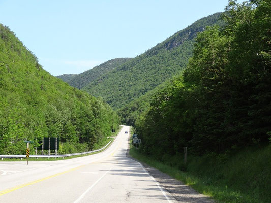 Die Strasse im Cape Breton Highlands National Park schneidet durch eine schier endlose grüne Landschaft.