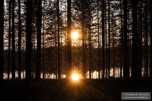 Sonnenuntergang an einem See in Nordschweden bei Jokkmokk