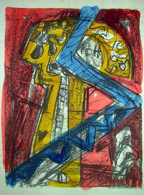 o.T., 1987, Flachdruck mit Tusche coloriert auf Achatpapier 