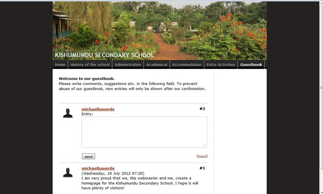 Screenshort der neu geschaffenen Internetseite der Kishumundu Secondary School.