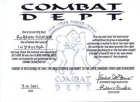 Diploma istruttore JKD Combat Dept