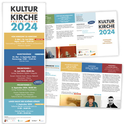 Kulturkirch Dannenberg: Gestaltung des Jahresprogramms und eines Banners unter Berrücksichtigung vorhandener Fotos der Künstler. Fotos @ Diverse